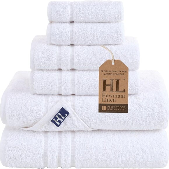 Luxurious White 6 Piece Turkish Cotton Towel Set – Soft Absorbent & Elegant